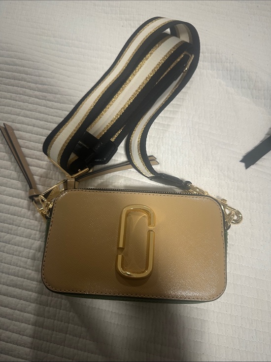 Marc Jacobs Handbags - Marc Jacobs Gold Saffiano Camera Crossbody with Striped Strap